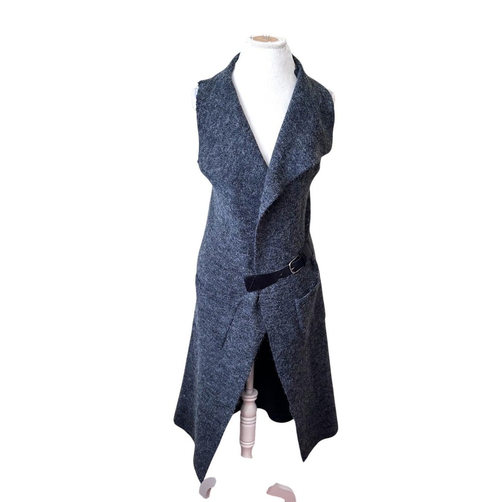 Sioni Womens Long Cardigan Vest Duster Sweater Medium Charcoal Gray Wide Collar